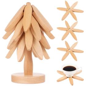 04292 Tideme Wooden Trivets For Hot Dishes Foldable Tree-shaped Trivet Set Pots A
