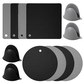 739194 Tobeelec 1 Vrdnwdyf 12 Pack Silicone Trivet Mats Hot Pads With Oven Mitts Non Gray/black