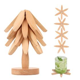 Tow-us-hgi1310 Toweboory Wooden Trivets For Hot Dishes Tree Shape Trivet Set Foldable Kitchen