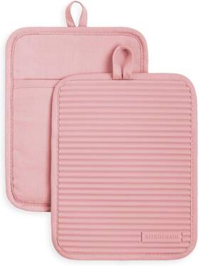 Town & Country 028332753531 Kitchenaid Ribbed Soft Silicone Pot Holder 2-pack Set Dried Rose 7 Inch X9