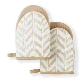 Town & Country 028332754422 Tommy Bahama Maui Herringbone Mini Oven Mitt 2-pack Set Twill Beige 5.5 Inch X8