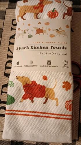 Town & Country 028332850056 Fall Dogs Pet Pumpkin Kitchen Dish Towels 3 Pc Set And Living