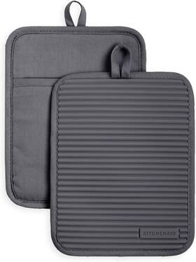 2p013118tdka Town & Country Kitchenaid Ribbed Soft Silicone Pot Holder Set Charcoal Grey 7 Inch X9