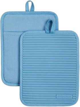 Town & Country Living 028332736626 Kitchenaid Ribbed Soft Silicone Pot Holder 2-pack Set Blue Velvet 7 Inch X9