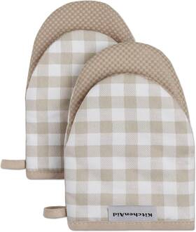 Town & Country Living 028332736800 Kitchenaid Gingham Mini Oven Mitt 2-pack Set Milkshake Tan 5.5 Inch X8