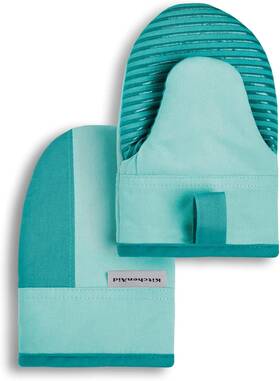 Town & Country Living 028332768153 Kitchenaid Beacon Two-tone Non-slip Mini Oven Mitt Set Aqua Sky 5.5 Inch X8 2 Pie
