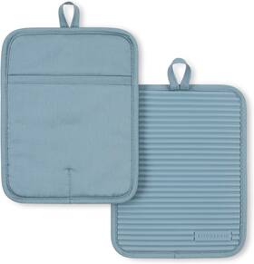 Town & Country Living 028332799058 Kitchenaid Ribbed Soft Silicone Pot Holder 2-pack Set Fog Blue 7 Inch X9