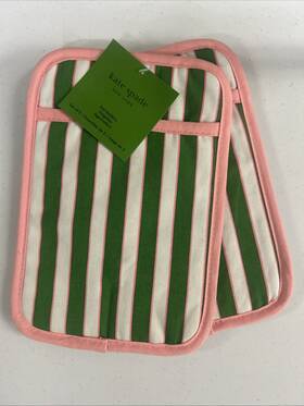 Town & Country Living 028332816687 Kate Spade New York Botanical Stripe Pot Holder 2-pack Set 7 Inch X 10 Green/pink
