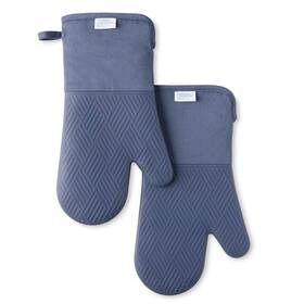Town & Country Living 028332828383 Basketweave Soft Silicone Solid Modern Blue Oven Mitt 2-pack