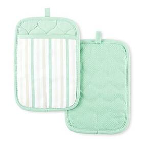 2p018345tdms Town & Country Living Daisy Stripe Pot Holder Set 2-pack Green 7 Inch X10 Mint