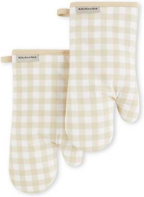 O2017474tdka Town & Country Living Kitchenaid Gingham Oven Mitt 2-pack Set Milkshake 7 Inch X13