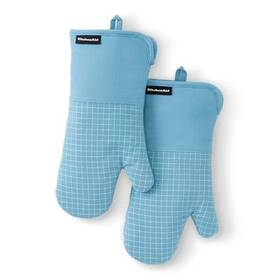 O2023017tdka Town & Country Living Gourmet Series Gridlines Oven Mitts 2-pack Set Heat Resistant Up Blue Velvet