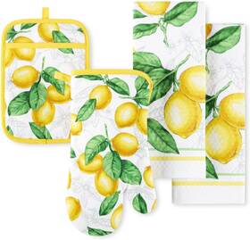 St018334tdms Town & Country Living Martha Stewart Lots Of Lemons Modern Kitchen Towel Oven Mitt And Potholder Set 4