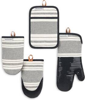 St021606tdka Town & Country Living Kitchenaid Vintage Stripe Oven Mitt Mini And Pot Holder 4-pack 100% Co