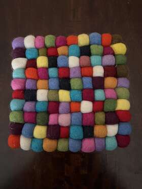 64791 Trader Joes Trivet Wool Felt Ball Square Made Nepal Colorful