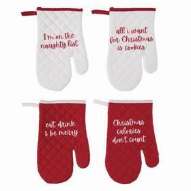 Y9030 Transpac Imports Inc Set Of 4 Holiday Quilted Oven Mitten 100% Cotton 7.5 Inch X12 W