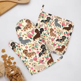 Mndjeiskol53gh Trejuky Dachshund Sausage Dogs Pink Flowers Print Oven Mitts And Pot Holders Set Heat Re