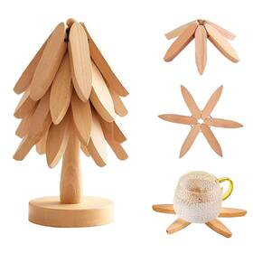 Ubaber 739768306061 Premium Wooden Trivets Kitchen Christmas Tree Trivet For Pans And Plates Cup