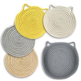 Ut-tivt-us01 Ukjent 7 Inch Trivets For Hot Dishes - 4 Pcs Cat Shaped Cotton Trivet Mats With Storage