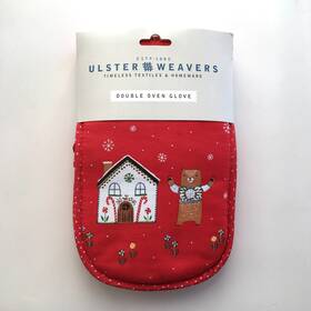 7ftf03 Ulster Weavers Uk Double Oven Glove Red Christmas Bear Gingerbread House Nwt