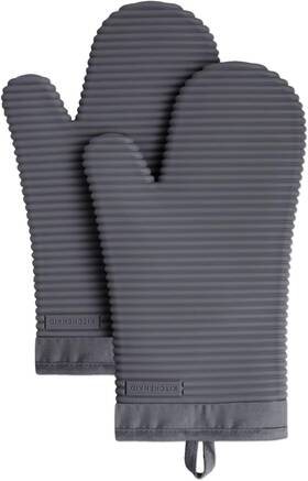 Unbanded 028332753227 Ribbed Soft Silicone Oven Mitt Set Charcoal Grey 2 Count 7.5 Inch X13