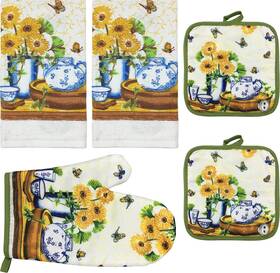 Uncommon Slate 705354013460 Sunflower Dishtowel And Oven Mitts Set Kitchen D Cor With Tea Towels Mit