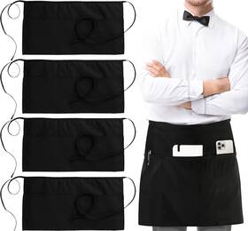 Utopia Wear 810013787504 4 Pack Server Apron With 3 Pockets 24x12 Inch Of Black