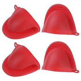Uxcell 703820074434 4pcs Thickened Mini Oven Gloves Silicone Mitts Finger Pot Holder Red