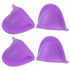 Uxcell 703820074533 4pcs Thickened Mini Oven Gloves Silicone Mitts Finger Pot Holder Purple
