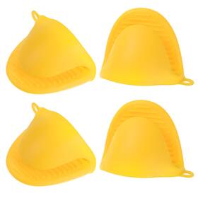 Uxcell 703820074557 4pcs Thickened Mini Oven Gloves Silicone Mitts Finger Pot Holder Yellow