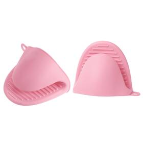 Uxcell 703820074564 2pcs Thickened Mini Oven Gloves Silicone Mitts Finger Pot Holder Pink
