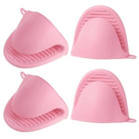 Uxcell 703820074571 4pcs Thickened Mini Oven Gloves Silicone Mitts Finger Pot Holder Pink