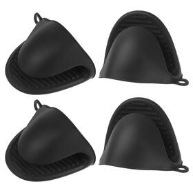 Uxcell 703820074595 4pcs Thickened Mini Oven Gloves Silicone Mitts Finger Pot Holder Black