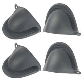 Uxcell 703820074618 4pcs Thickened Mini Oven Gloves Silicone Mitts Finger Pot Holder Dark Gray