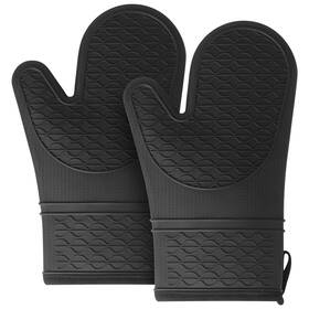 Js-js143a Vaincre Oven Mitts Heat Resistant - 2pcs Black Silicone Non-slip Grip Soft Cooking