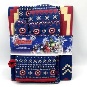 Vandor 013244532442 Marvel Avengers Kitchen Set 3 Pc Apron Oven Mitt Dish Towel Red Blue
