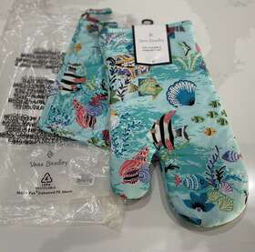 Vera Bradley 886003939345 Pot Holder And Oven Mitt Set Antilles Treasure Fish Ocean New Nwt