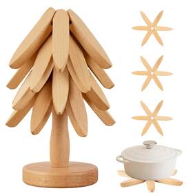Vertdens 027685048233 Wooden Trivets For Hot Dishes Tree Shape Trivet Set Dish Coaster With Tr