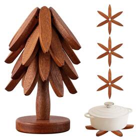 Vertdens 027685048240 Wooden Trivets For Hot Dishes Tree Shape Trivet Set Dish Coaste