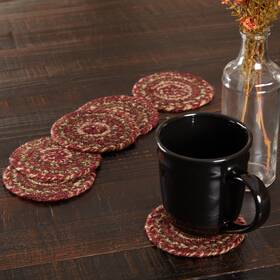 45779 Vhc Brands Coasters Cider Mill Jute Primitive 4in Set Of 6 Braided Striped Table