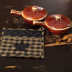 51142 Vhc Brands Pot Holder Black Star Primitive 8x8 Quilted Pocket Cotton Table Decor