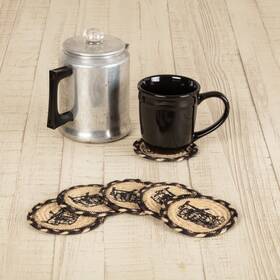 56767 Vhc Brands Coasters Sawyer Mill Charcoal Jute Farmhouse 4in Set Of 6 Plow Table