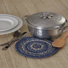 67095 Vhc Brands Trivet Great Falls Blue Jute Farmhouse 8in Braid Stripe Table Decor