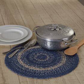 Vhc Brands 810055892525 Great Falls Blue Trivet Hot Pad For Pots Pans White Jute Bl