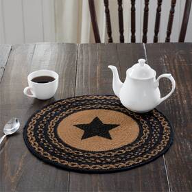 81338 Vhc Brands Trivet Farmhouse Jute Country 15in Round Star Braided Stripe Table