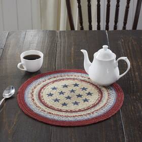 Vhc Brands 840233966571 Celebration Braided Jute Trivet Round Red Creme Blue 15 In Set Of 3