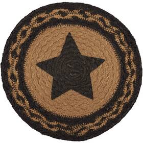 Vhc Brands 841985010253 Farmhouse Primitive Star Black Stenciled Textured Round Kitchen Table Jute Tr
