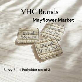 84460 Vhc Brands Buzzy Bees Pot Holder Set Of 3/ 8x8/