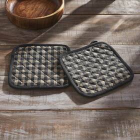 84749 Vhc Brands Black Check Pot Holder Set Of 2 8x8