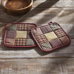 84783 Vhc Brands Heritage Farms Primitive Check Pot Holder Set Of 2 8x8